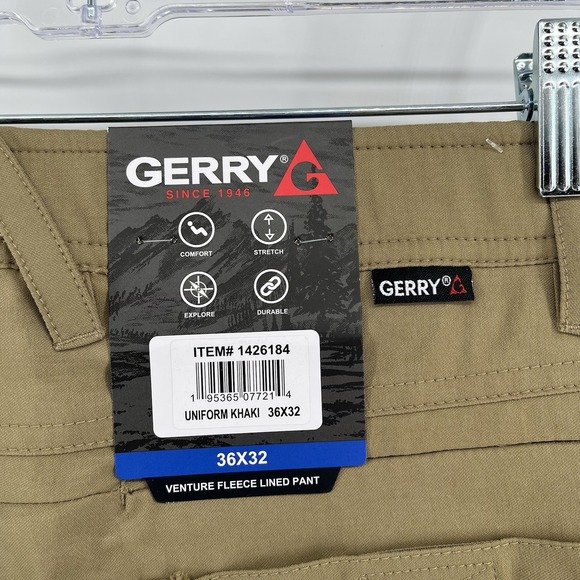 NWT Mens Gerry Venture Fleece Lined Pants Uniform Khaki 36x32 Stretch Zip Pocket - Picture 5 of 9